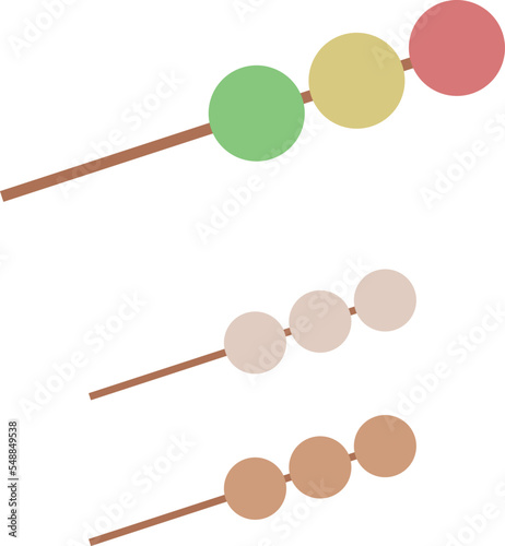 Dango, vector. Japanese sweets dango colored on a stick.