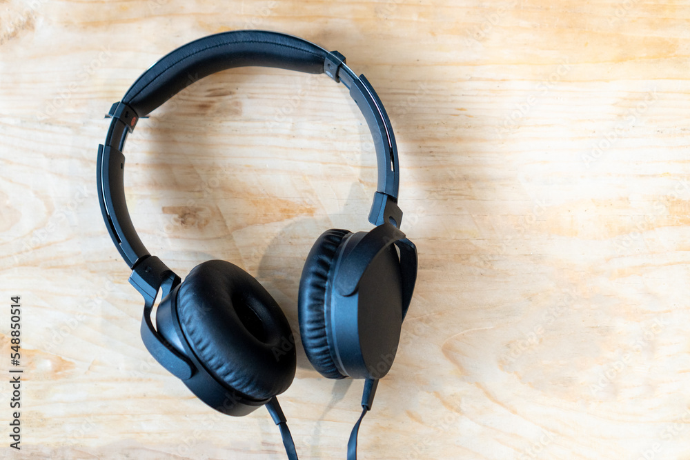 Headphones wood on a background