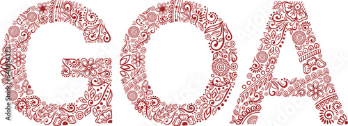 GOA henna tattoo doodle vector ornament on white background. For banner, poster, flyer, t-shirt