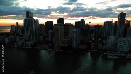 Wallpaper Mural Aerial Shot Of Nautical Vessels By Modern Hotel Buildings, Drone Flying Forward Over Sea In City At Sunset - Miami, Florida Torontodigital.ca