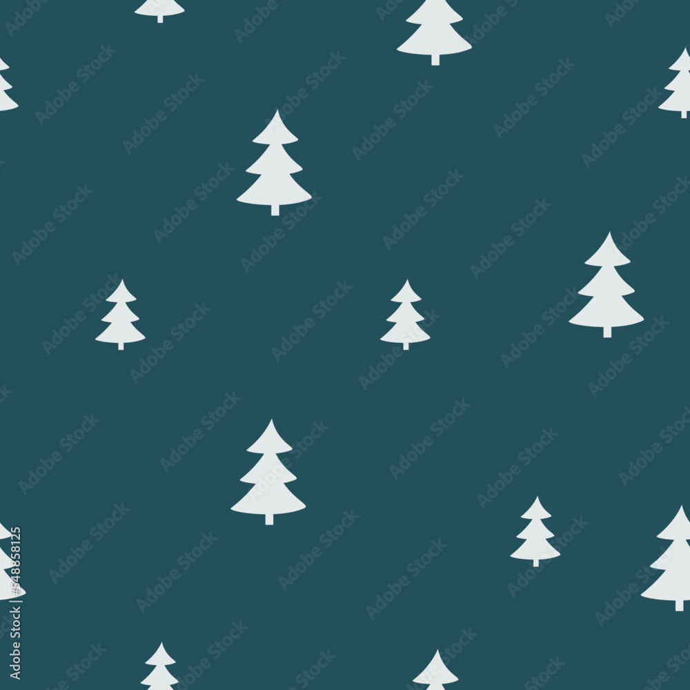 Seamless pattern with christmas trees. Flat new years trees on gark night background