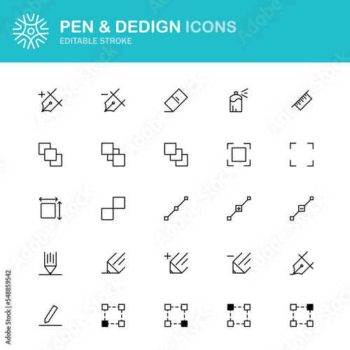 Write icon collection. Pen, pencil tool icon set vector illustration. Note line icon set. Lines with editable stroke photo