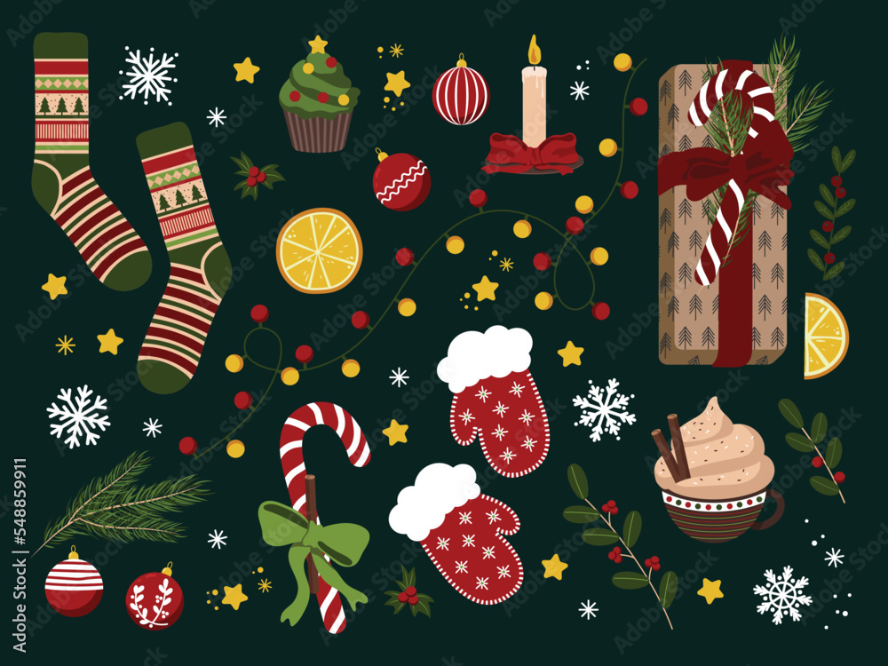 Cozy vector set of Christmas elements Cozy vector set of Christmas elements