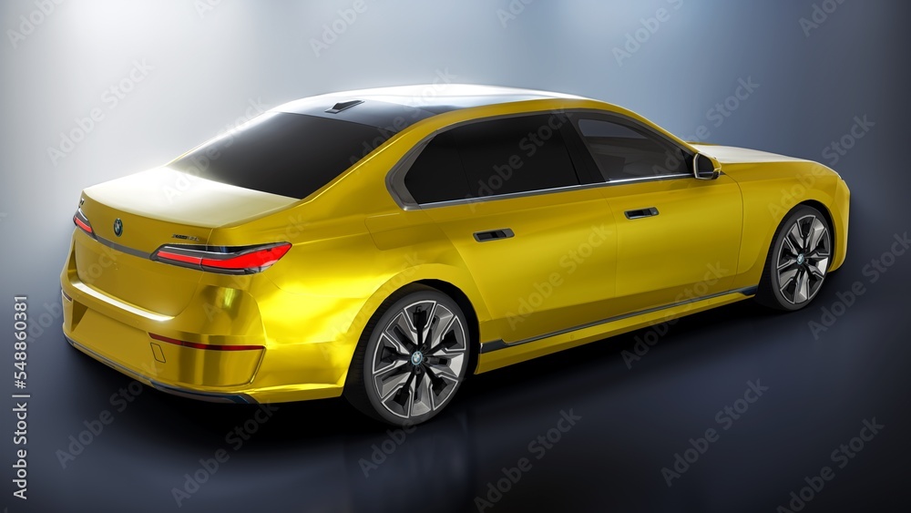 Berlin. Germany. November 17, 2022. BMW i7 2023. Gold premium electric ...