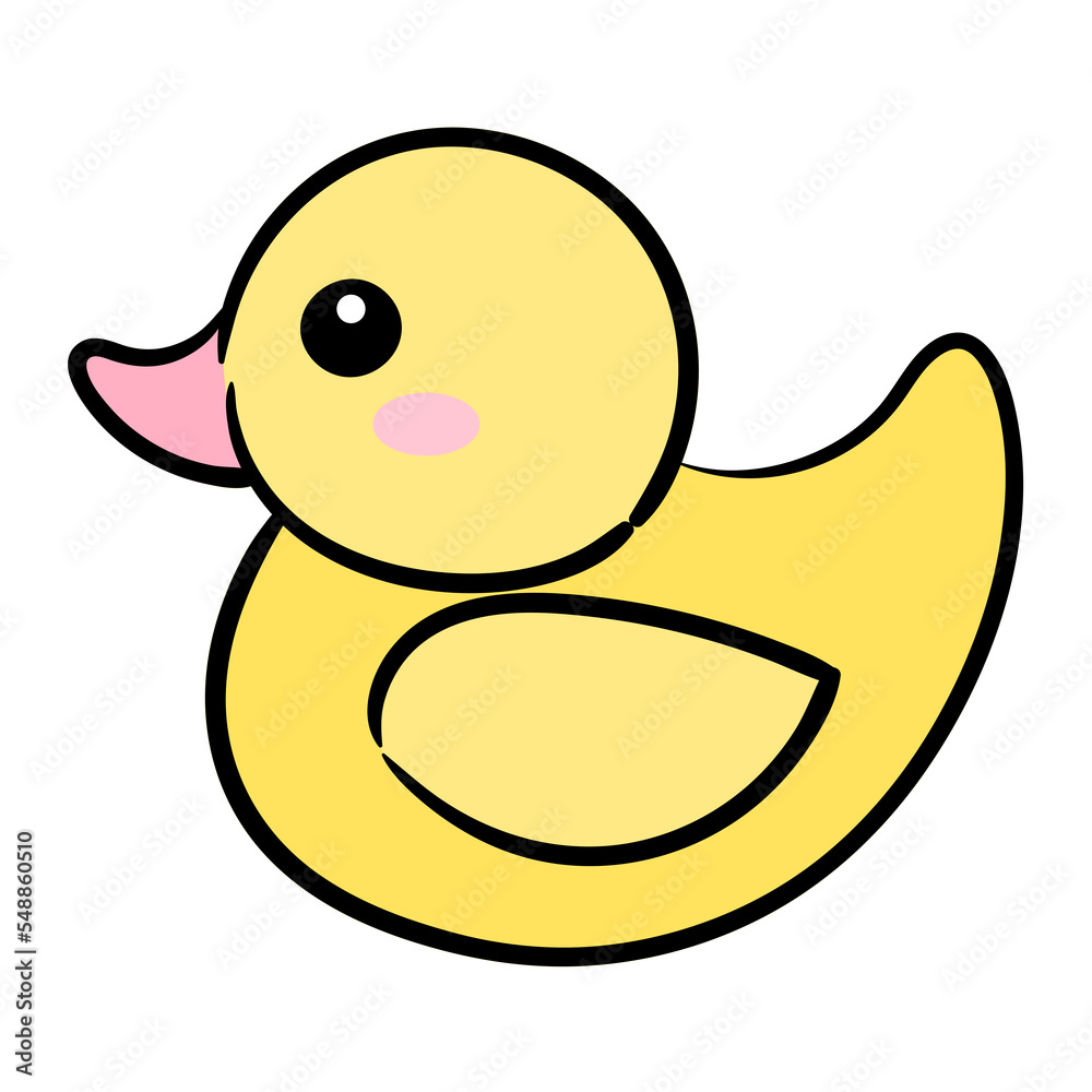 Cute duck cartoon illustration. Little yellow Rubber duck icon
