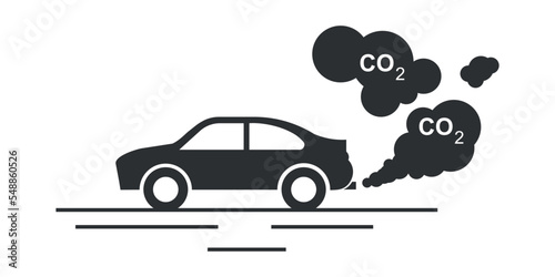 Car Exhaust CO2 Black Silhouette Icon. Environmental pollution concept. Vector illustration isolated on white background.