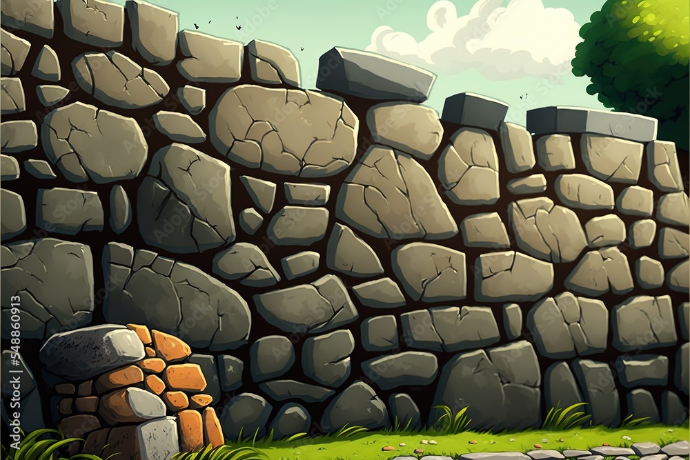 Fototapeta premium Stone Wall With Cartoon Style