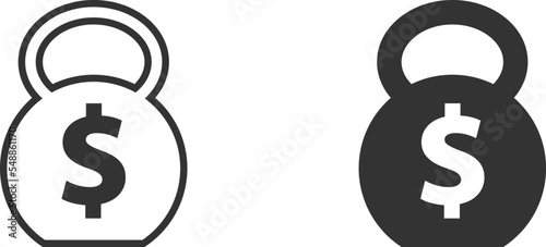 Kettlebell icon with dollar sign. Heavy debt icon. Vector illustration.