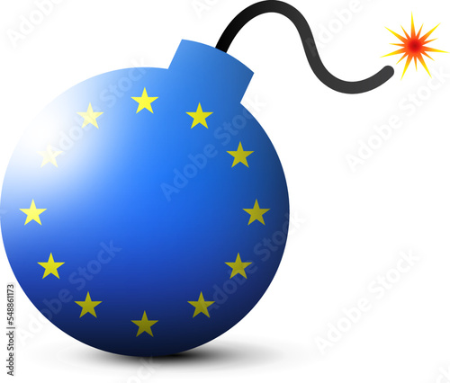 Bomb with european union flag. Blue bomb with stars. Flat vector illustration. 
