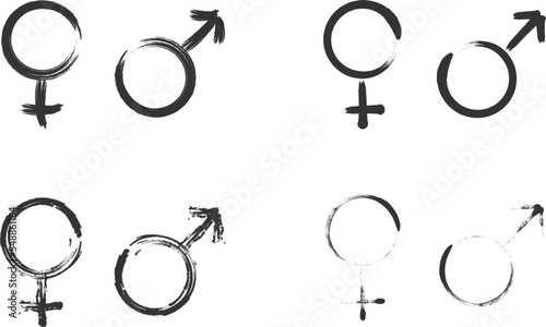 Hand drawn gender icon set. Grunge gender symbol icons. Vector illustration.