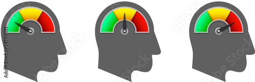 Potential icon. Measuring speedometer icon in the head. Human head with with arrow and scale. Flat vector illustration.