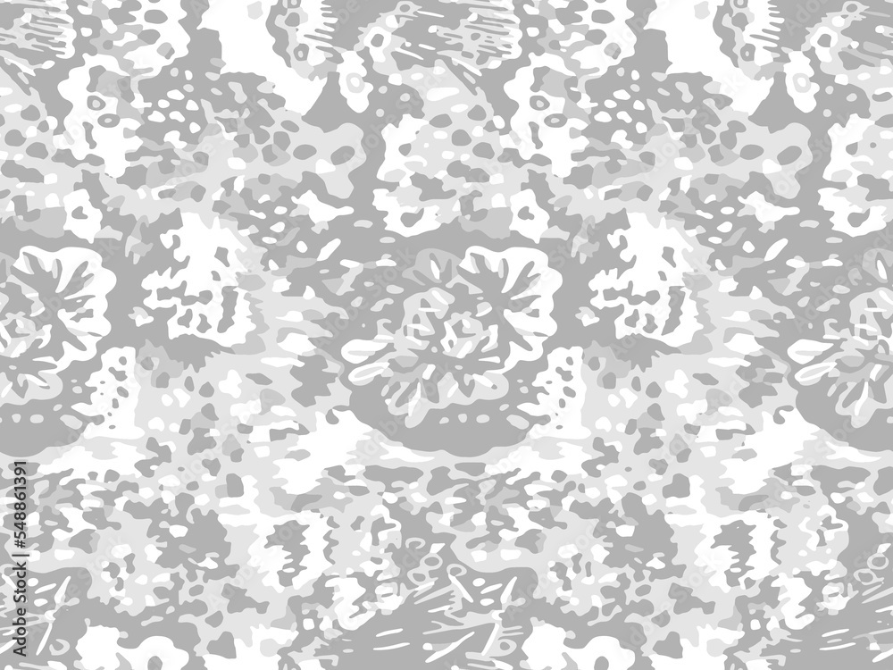 Full seamless gray white camouflage skin pattern vector. Winter camo texture design for textile fabric printing and wallpaper.