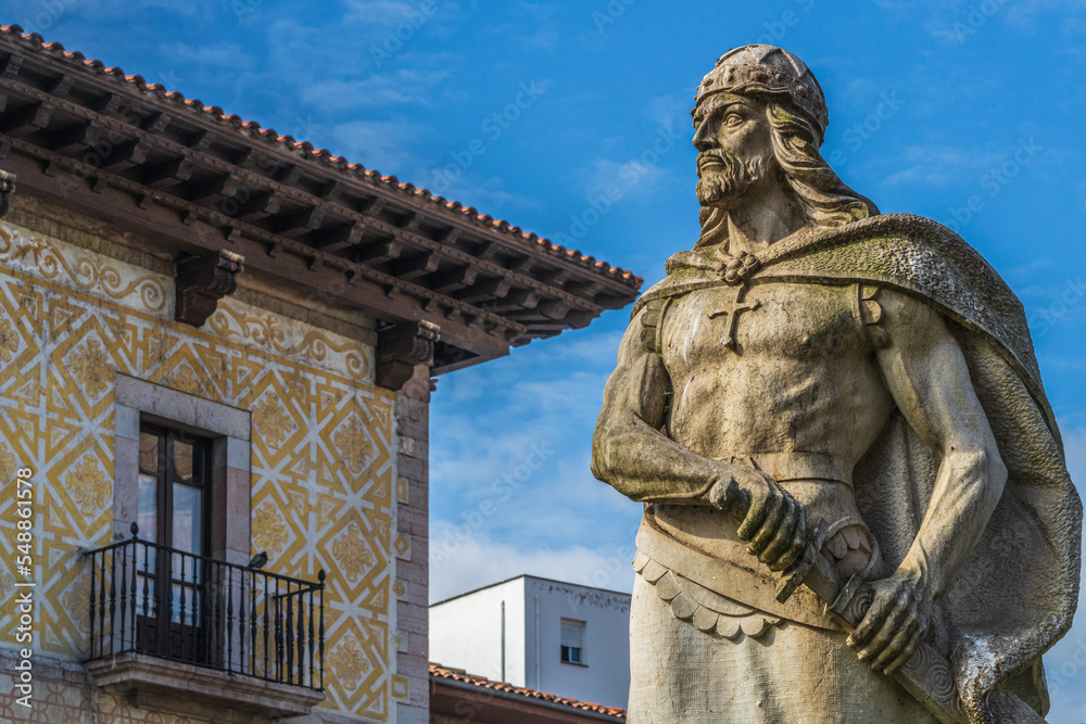  Don Pelayo, first monarch of the kingdom of Asturias in the city of Cangas de Onis, in Asturias.