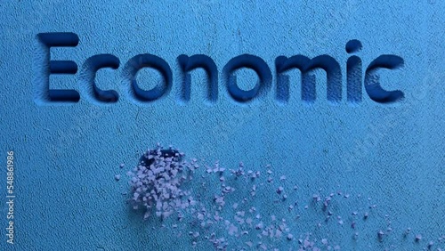 animation of economic growth word carved in a stone wall photo
