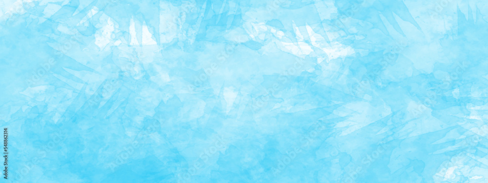 Fototapeta premium Creative wet ink effect sky blue color watercolor background. Blue watercolor texture painted background, Wet effect turquoise shades watercolor background. Abstract blue color watercolor gouache
