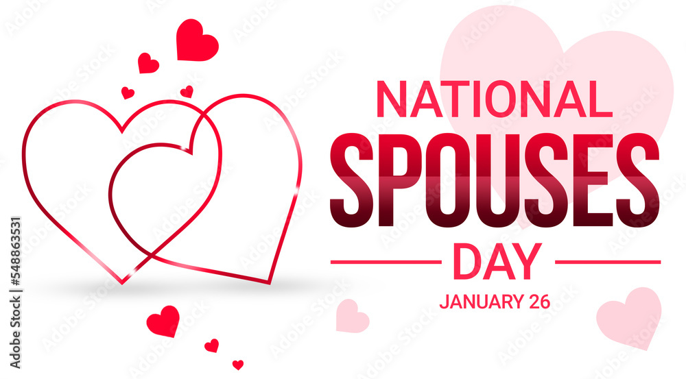 National Spouses Day Wallpaper with red hearts and typography on the side. Spouses day backdrop design