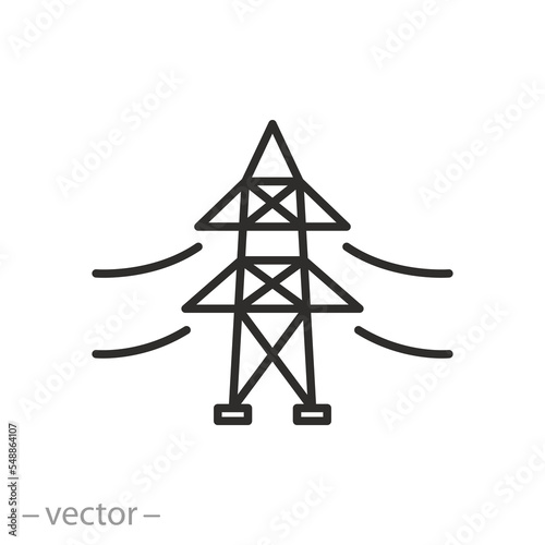 power line icon, electricity pylon, thin line symbol on white background - editable stroke vector illustration