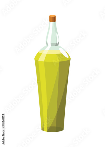 Vegetable oil bottle. Can with vitamin oil for cooking. Virgin organic healthy liquid product from seed. Isolated cartoon icon with sunflower product