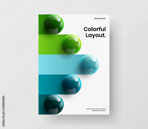 Premium front page vector design concept. Simple 3D balls magazine cover layout.