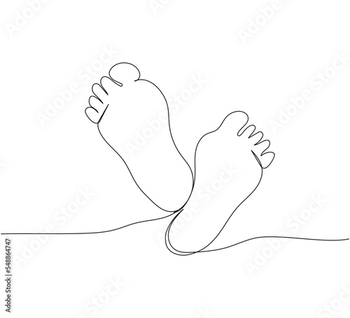 Children s feet, memory print one line art. Continuous line drawing of child, children s legs, tenderness, childhood, newborn, new life.