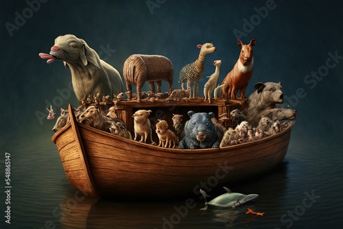 Many Animals On Wooden Boat