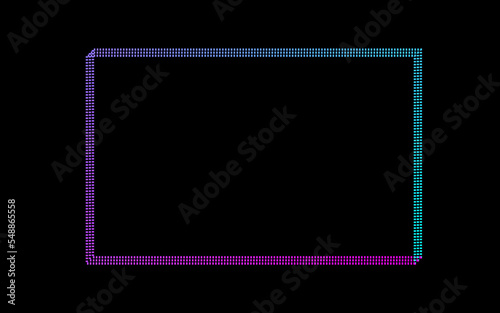 Abstract disco background with neon glowing rectangle halftone ornament. Template retro background with glitter dotted pattern. Vintage cover decorative vector design element.