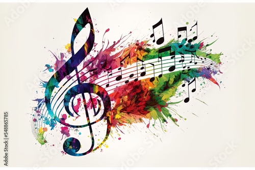 Banner Music Notes Colourful On White Background