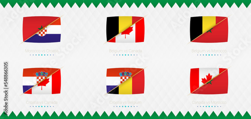 A set of Group F match icons of the 2022 international soccer tournament, the flag and a set of match icons on an abstract background. Free Download A set of Group F match icons of the 2022 international soccer tournament, the flag and a set of match icons on an abstract background. - GFXLoad