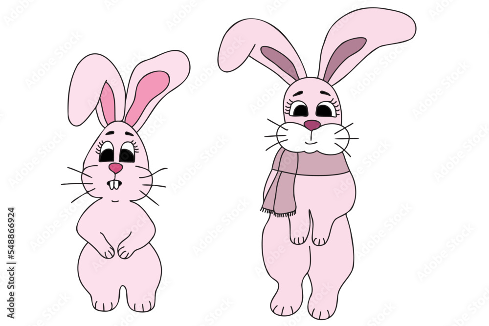 The picture shows two different pink bunnies, it is intended for New Year, Christmas holidays, cards, clothes printing, children's book printing and you can use it in different occasions. The picture shows two different pink bunnies, it is intended for New Year, Christmas holidays, cards, clothes printing, children's book printing and you can use it in different occasions.