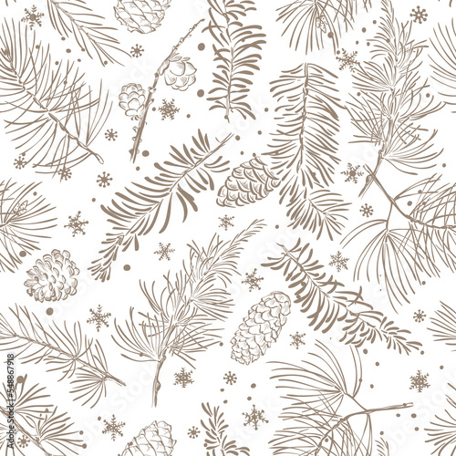 Seamless pattern with fir branches. Christmas and New Year background. Vector illustration.