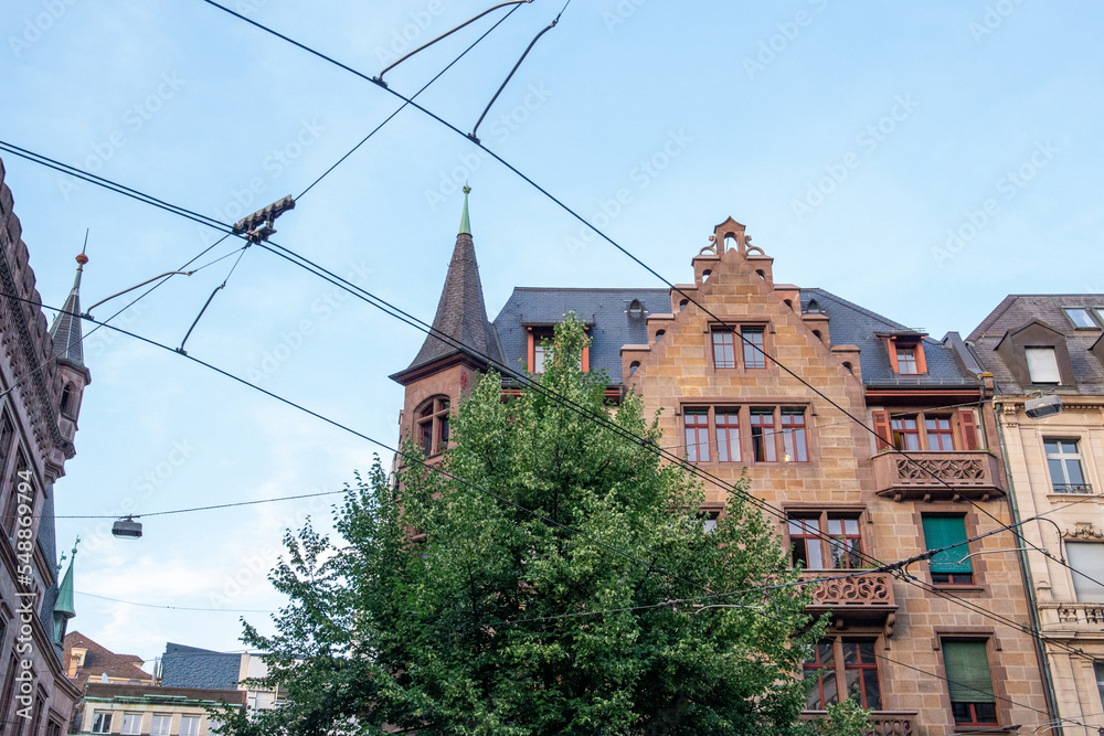Obraz premium Houses of towns of France with tram in the city