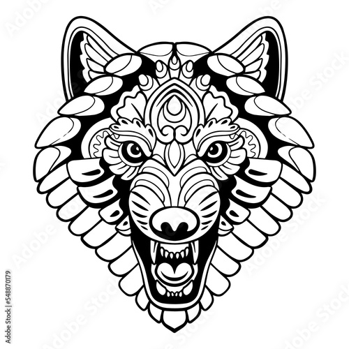 Beautiful Wolf head mandala arts isolated on white background