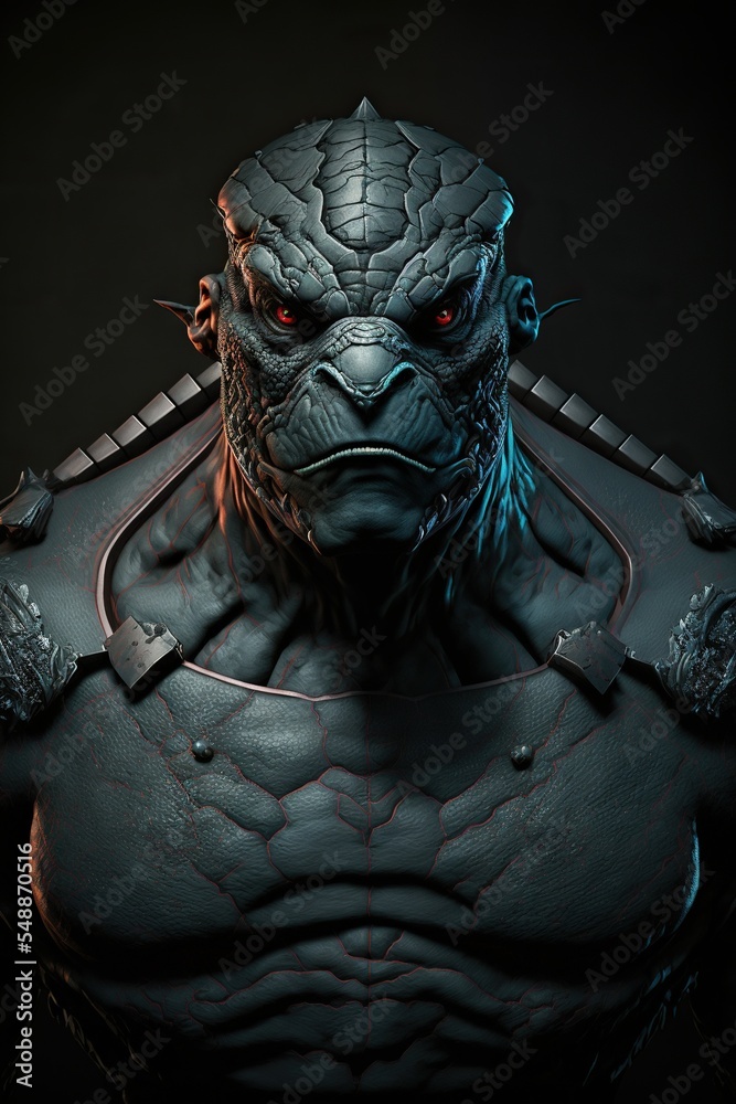 Obraz premium Epic badass turtle figure character art. 3d portrait design of tortoise man.