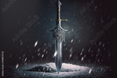 Fantasy sword in the winter snow Fototapet
