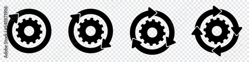 Gear set. Sync process. Black gear wheel icons. Cogwheel black vector icon. Gear set simple glyph web symbol. Setting gears icon. Vector illustration