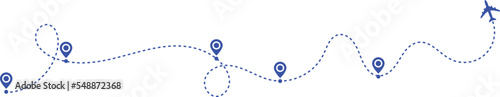 Airplane path in a dotted line shape. pin map marker pointer sign. Airplane line path travel icon. Aircraft tracking, planes travel dot line