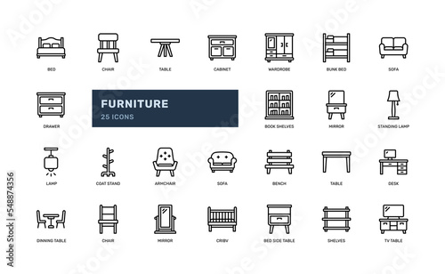 furniture house home interior decoration living room detailed outline icon. simple vector illustration