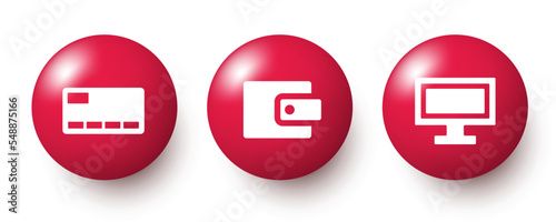 Three payment options. Card, cash, cryptocurrency. Vector buttons isolated on white background.