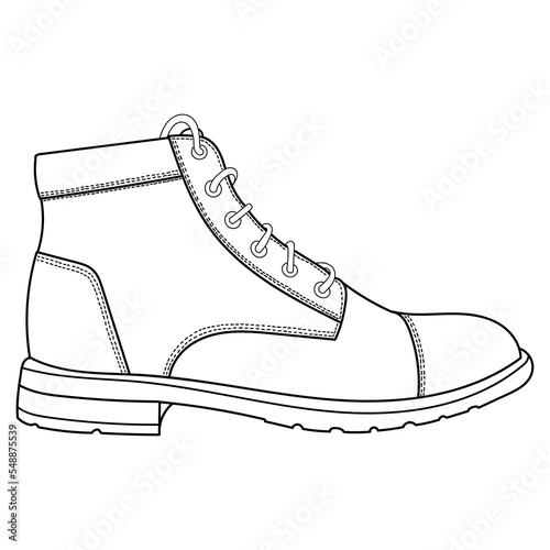 Vector hand drawing illustration with men fashion oxford boots, top view. Ouline doodle illustration	
