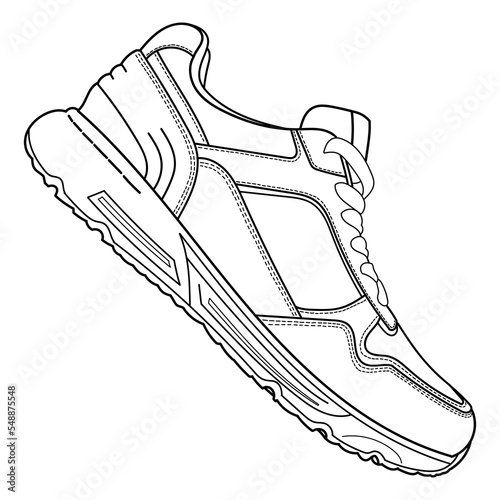 Hand drawn detailed sneakers, gym shoes. Classic vintage style. Outline doodle vector illustration. Side view