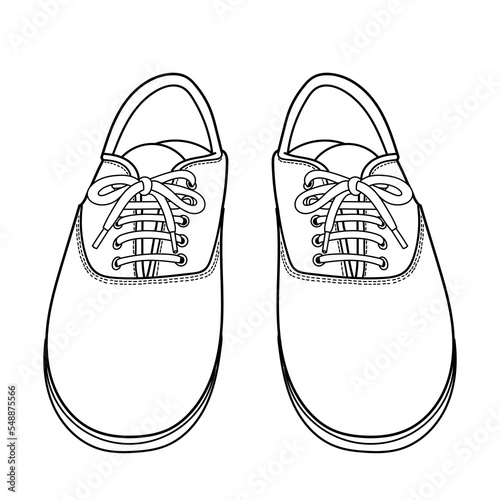 Hand drawn illustration of casual shoes, summer boots shoes, 3d front and top view. Classic vintage style. Outline doodle vector illustration