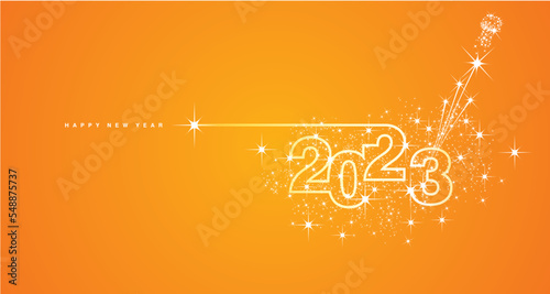 New Year 2023 line design sparkler firework champagne shining white orange yellow vector