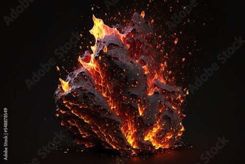 3D Burning Embers Glowing, Fire Glowing Particles On Black Background