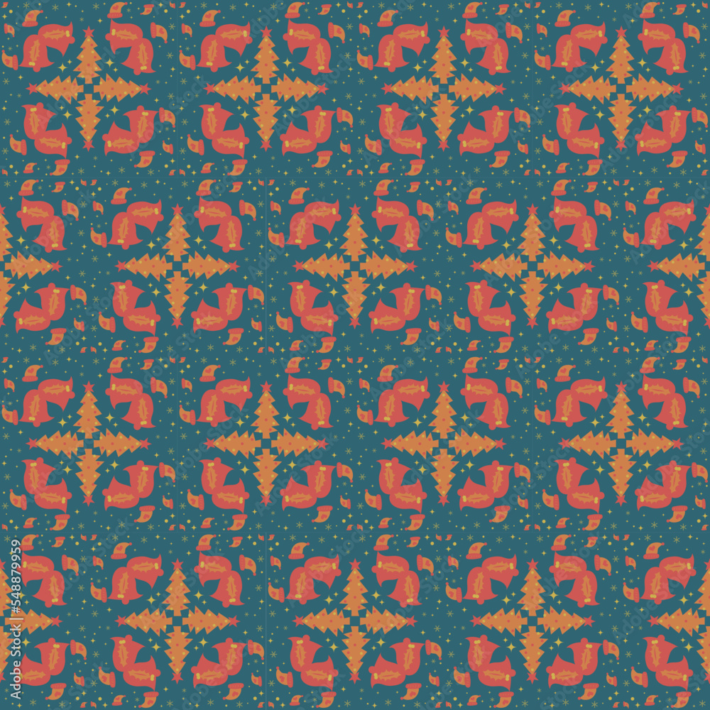 Bell Holly Berry Christmas Tree Star Seamless Pattern Background Garden Nature Winter Art