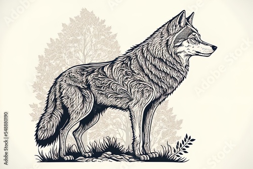 Hand Drawn Wolf Outline Illustration