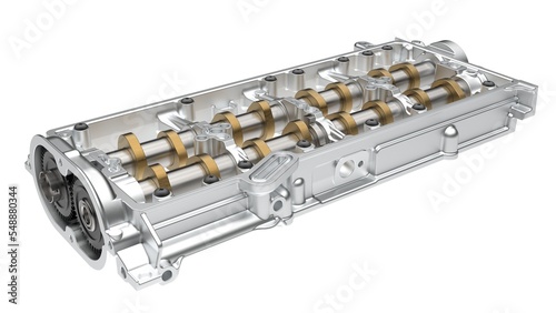 Camshaft cylinder head (automotive spare part) on white background 3D Rendering