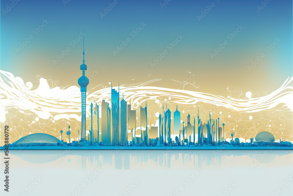 Outline Kuwait City Skyline With White Buildings. 2D Illustrated Illustration. Business Travel And Concept With Modern Architecture. Kuwait Cityscape With Landmarks.