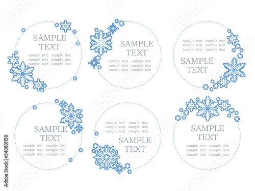 雪の結晶と丸形のフレーム、シンプルな冬のテンプレート素材 © konohana