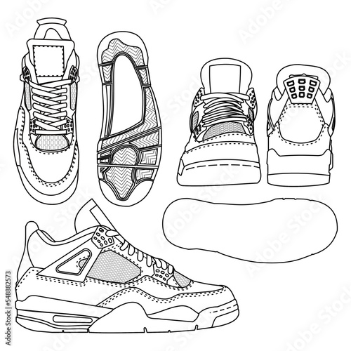 Template vector sneaker high, suitable for your custom sneaker design, outline vector doodle illustration, isolated with white background. editable stroke.