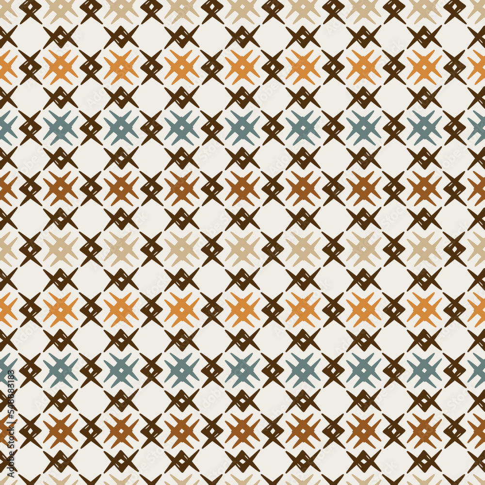 Fototapeta premium Vector Boho Seamless pattern. Grid Geometric Pattern. Abstract Squares Background. Ethnic Decorative Ornament. Earth tone colors.